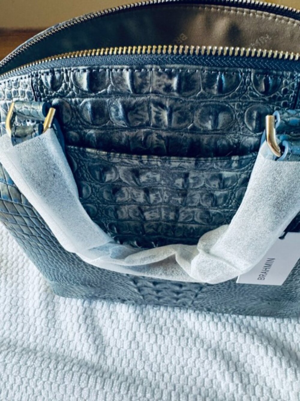 PRICE IS FIRM! NWT Brahmin LRG Duxbury Satchel Serenity Ombre Melbourne Leather - Picture 10 of 10
